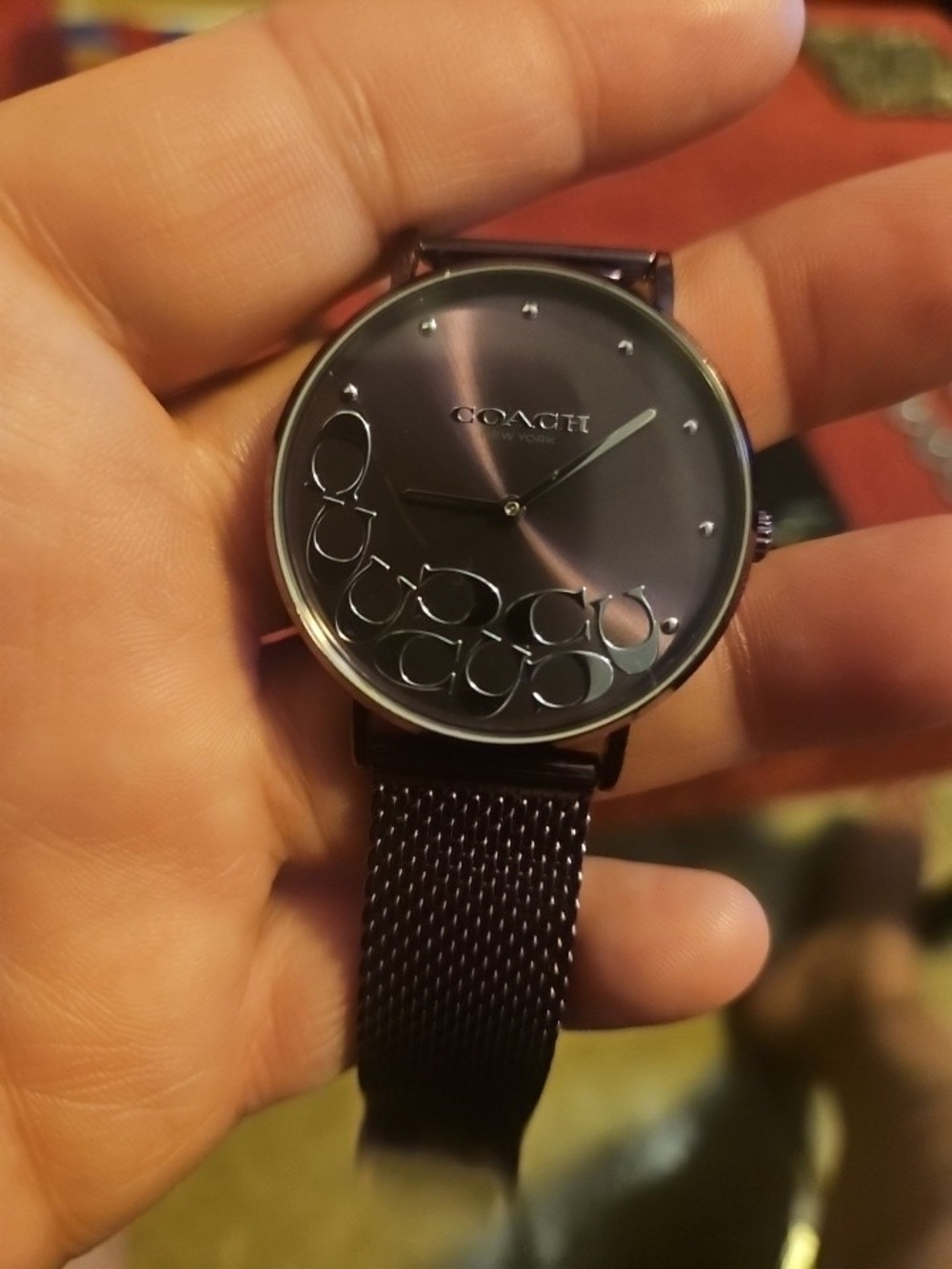 Coach Women's Plum Mesh Bracelet Watch with Logo Motif